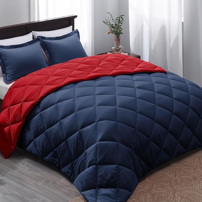 MyFleeciees Down Alternative Comforter Set – Reversible (Navy, Queen)