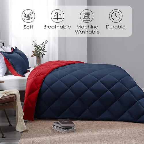 MyFleeciees Down Alternative Comforter Set – Reversible (Navy, Queen)