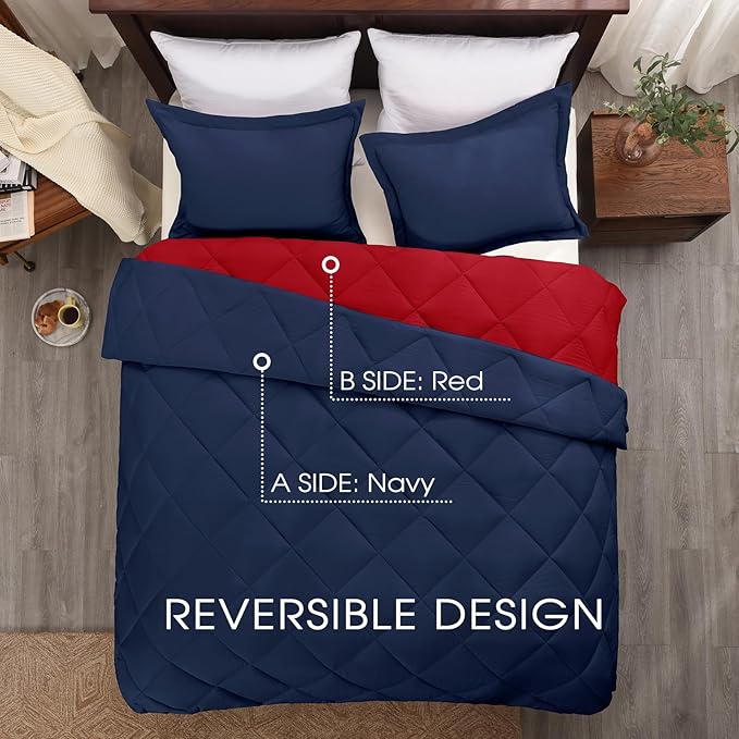 MyFleeciees Down Alternative Comforter Set – Reversible (Navy, Queen)