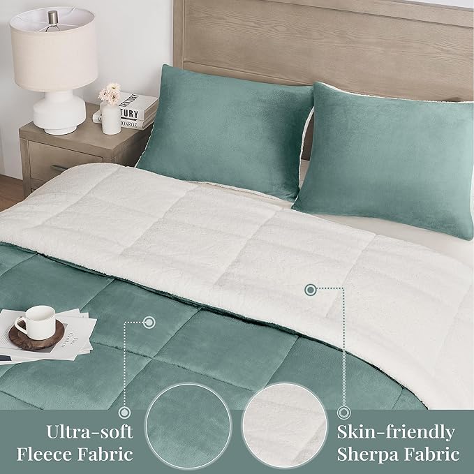 MyFleeciees Fleece Sherpa Comforter Set – Green (Queen)