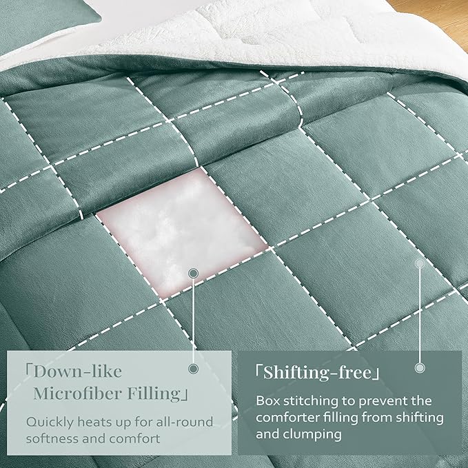 MyFleeciees Fleece Sherpa Comforter Set – Green (Queen)