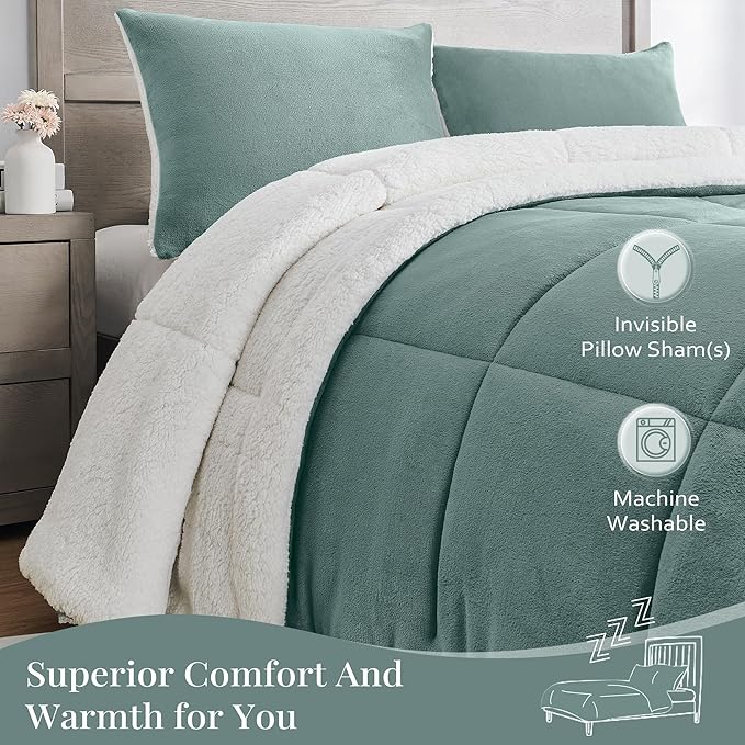 MyFleeciees Fleece Sherpa Comforter Set – Green (Queen)
