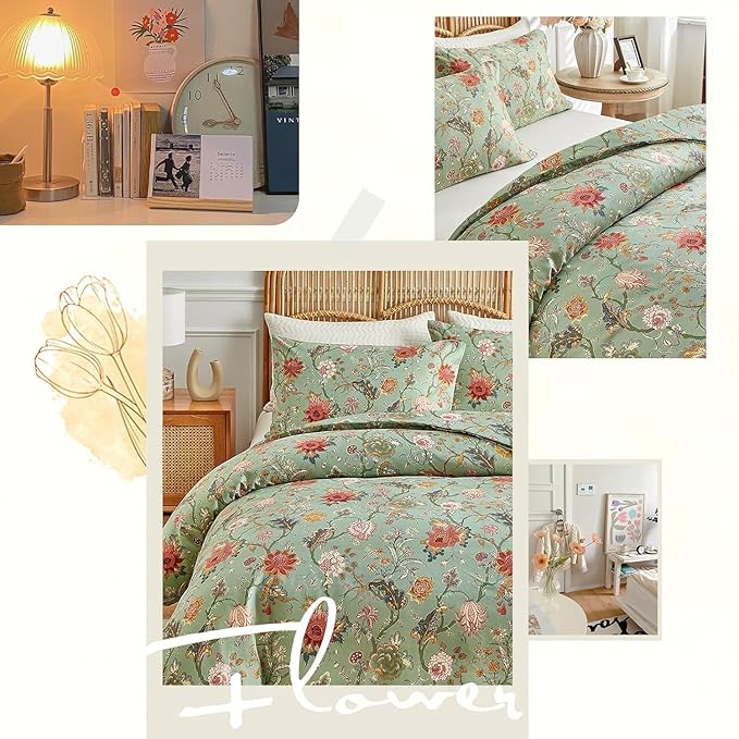 MyFleeciees Floral Comforter Set – Green (Full Size)