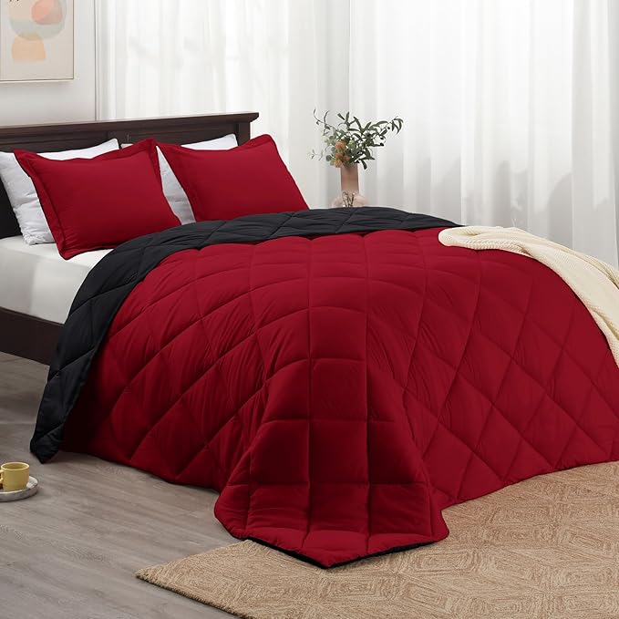 MyFleeciees Reversible Comforter Set – Red/Black (Queen)
