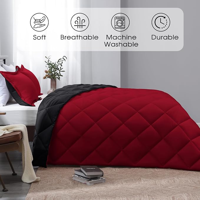 MyFleeciees Reversible Comforter Set – Red/Black (Queen)