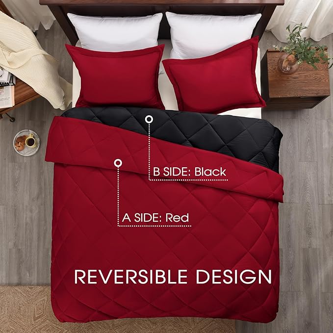 MyFleeciees Reversible Comforter Set – Red/Black (Queen)