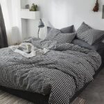 4-Piece Washed Cotton Duvet Cover Set (Full/Double) – black and white check duvet cover set on a bed