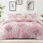 7.5 Tog King Duvet Set – Reversible (Pink) – pink patchwork duvet set on a king bed