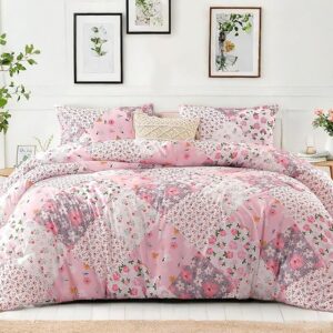 7.5 Tog King Duvet Set – Reversible (Pink) – pink patchwork duvet set on a king bed
