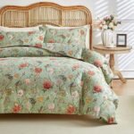 Floral Comforter Set – Green (Full Size) – green floral comforter set on a bed